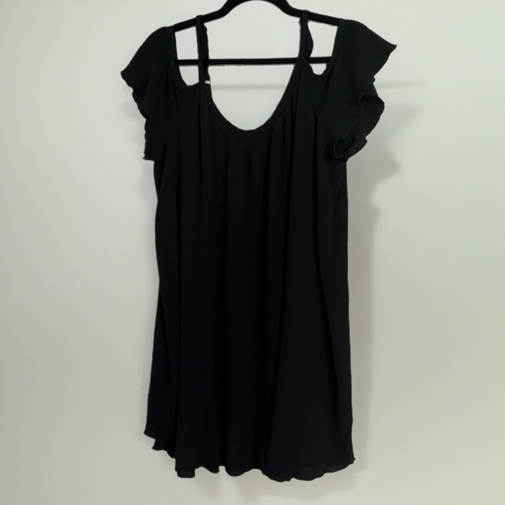 Torrid Black Rayon Gauze Cold‎ Shoulder Flutter Sleeve Mini Dress Tunic Plus 1